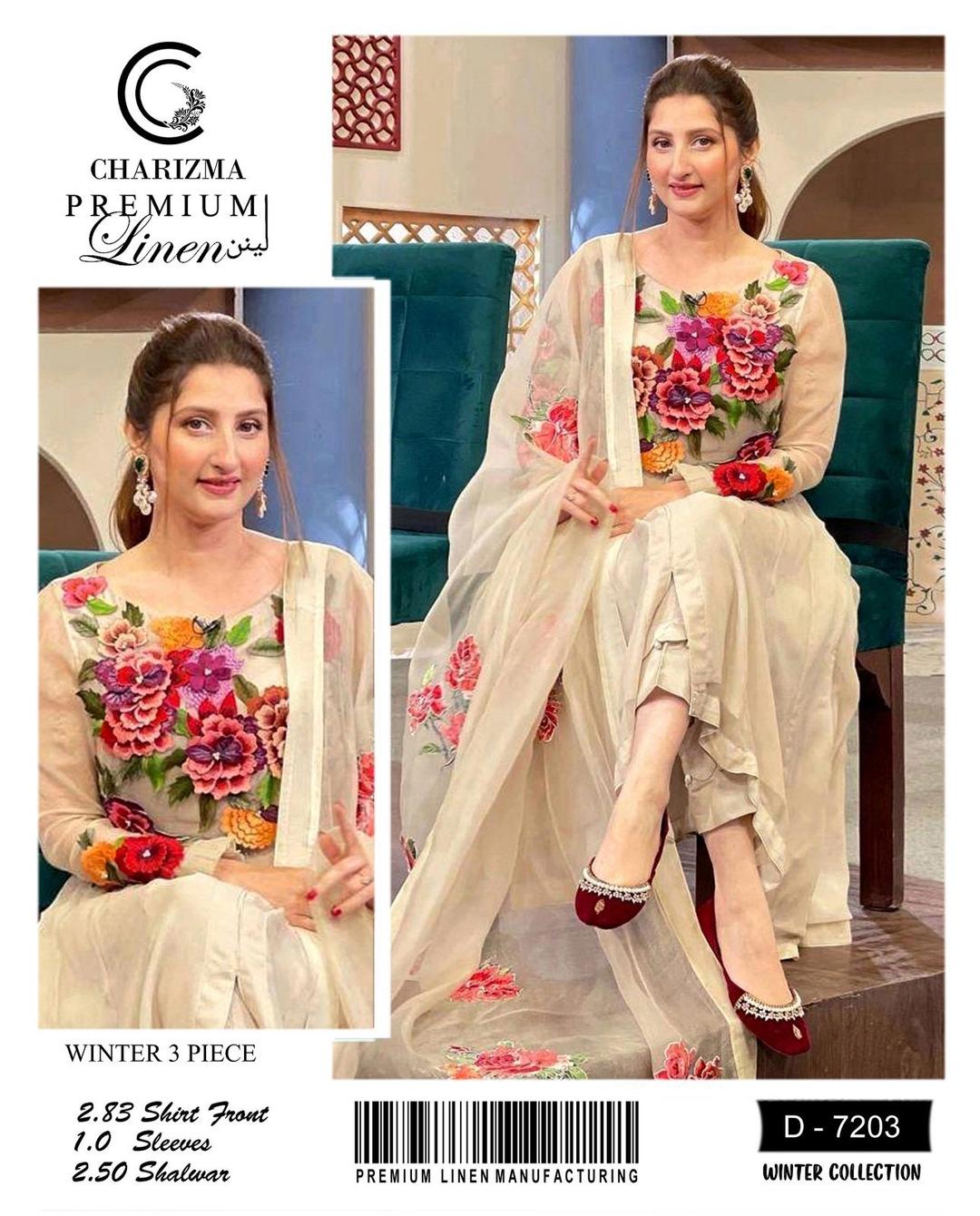 3 Pcs Women's Unstitched Embroidered Suit Fashion Insta