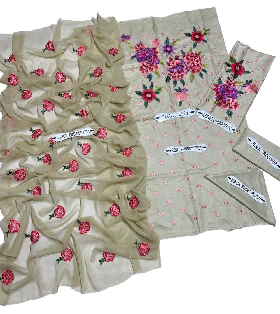 3 Pcs Women's Unstitched Embroidered Suit Fashion Insta