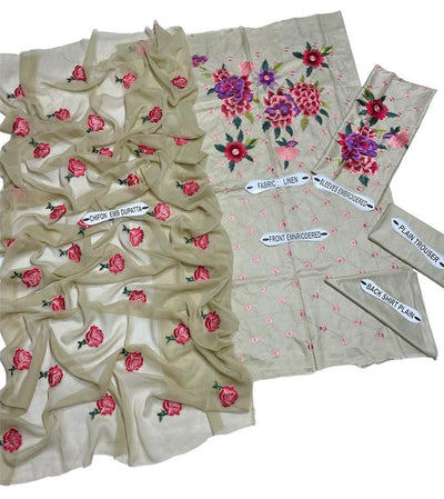 3 Pcs Women's Unstitched Embroidered Suit Fashion Insta