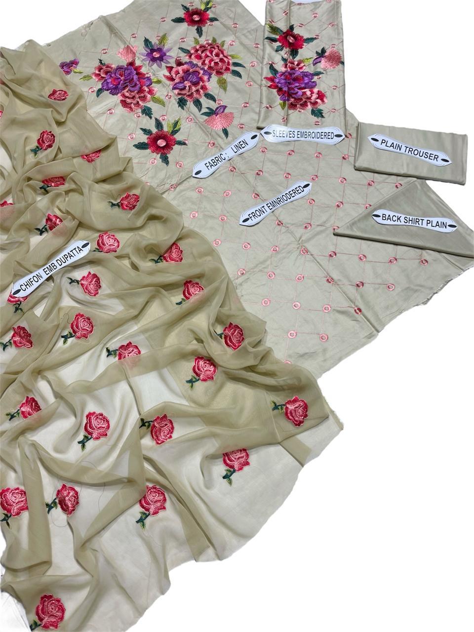 3 Pcs Women's Unstitched Embroidered Suit Fashion Insta