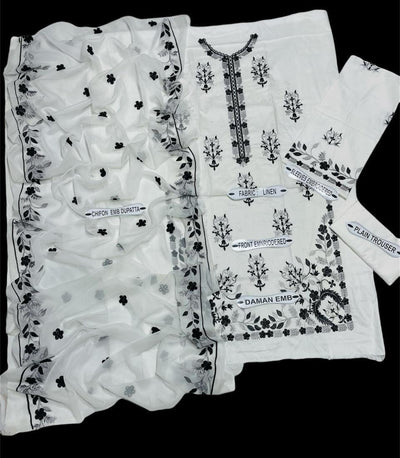 3 Pcs Women's Unstitched Embroidered Suit Fashion Insta