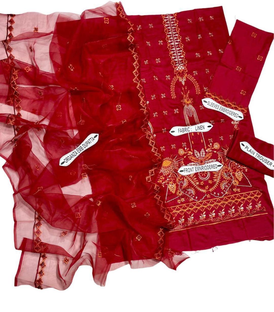 3 Pcs Women's Unstitched Embroidered Suit Fashion Insta