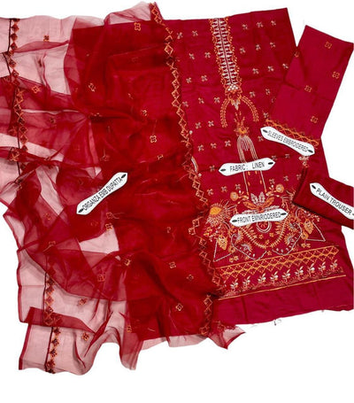 3 Pcs Women's Unstitched Embroidered Suit Fashion Insta