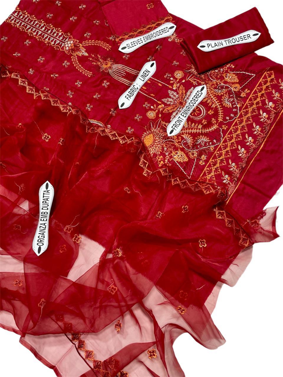 3 Pcs Women's Unstitched Embroidered Suit Fashion Insta