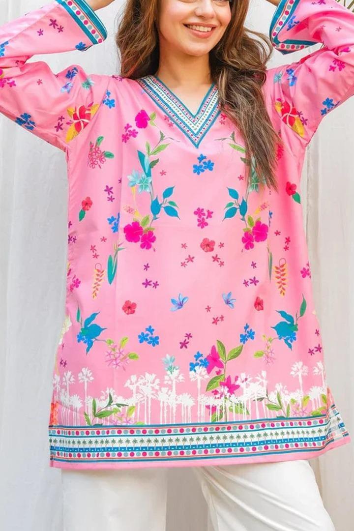 Women's Printed V-Neck Grip Shirt & Trouser Set – 2 Pcs Fashion Insta