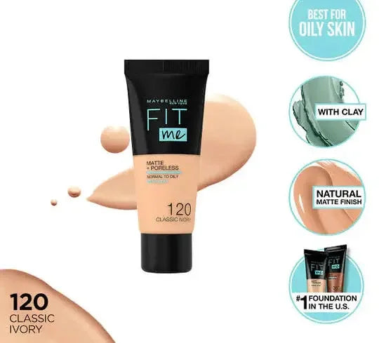 💄 Maybelline New York Fit Me Matte & Poreless Liquid Foundation – 18ml Tube | 120 Classic Ivory Origional Mayari Super Store