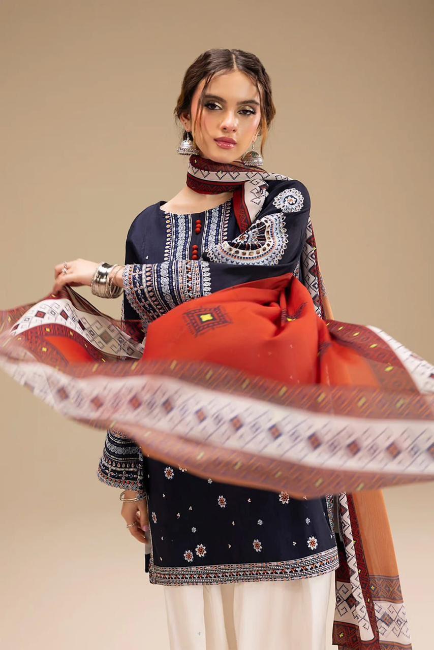 3 Pcs Women's Unstitched Embroidered Suit Fashion Insta