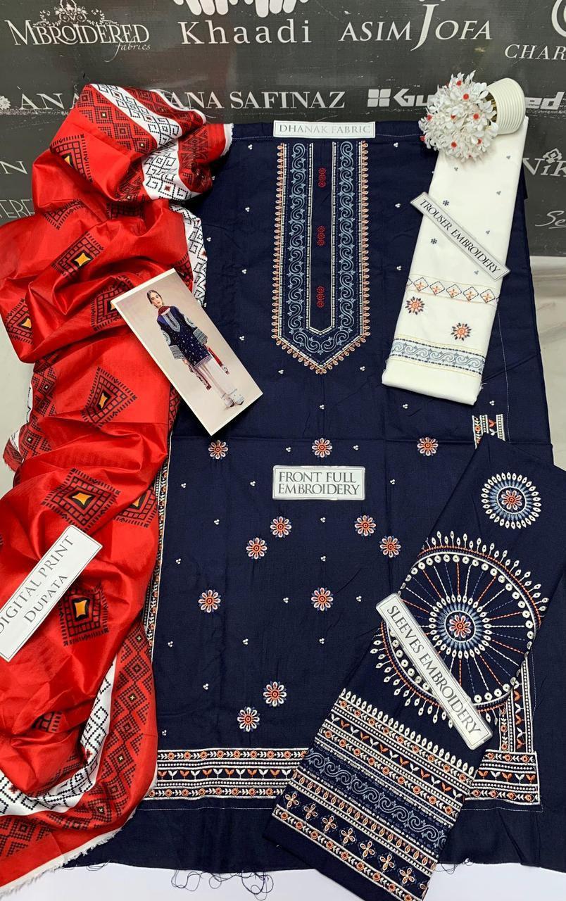 3 Pcs Women's Unstitched Embroidered Suit Fashion Insta