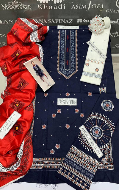 3 Pcs Women's Unstitched Embroidered Suit Fashion Insta