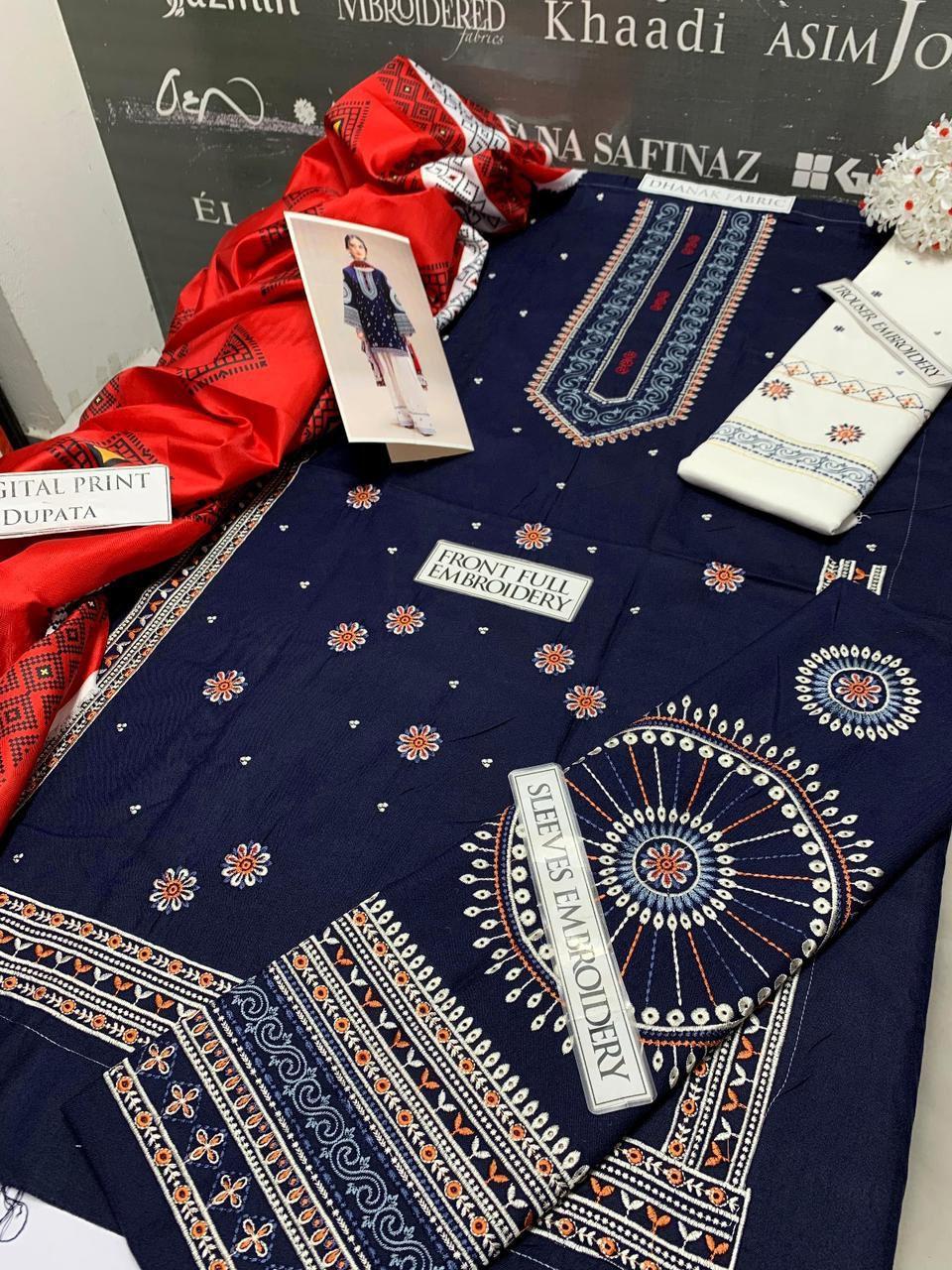 3 Pcs Women's Unstitched Embroidered Suit Fashion Insta