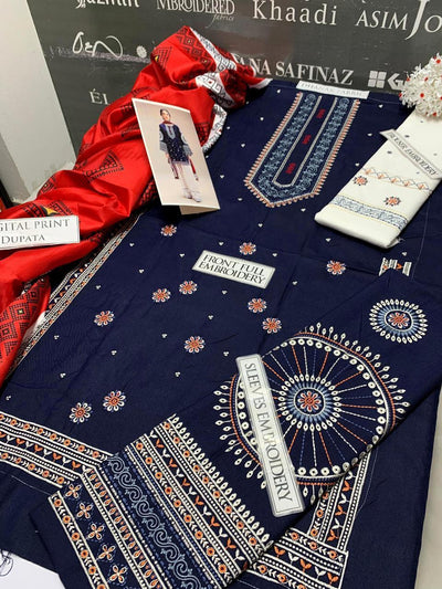 3 Pcs Women's Unstitched Embroidered Suit Fashion Insta