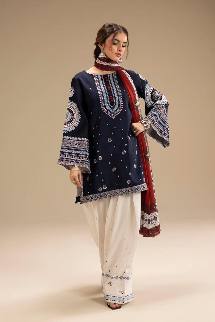 3 Pcs Women's Unstitched Embroidered Suit Fashion Insta
