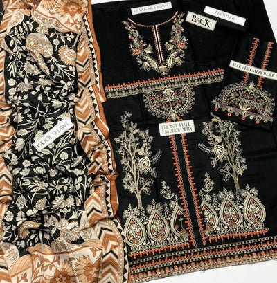 3 Pcs Women's Unstitched Embroidered Suit Fashion Insta