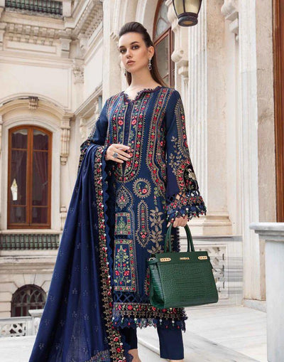 3 Pcs Women’s Unstitched Embroidered Suit – Blue Fashion Insta