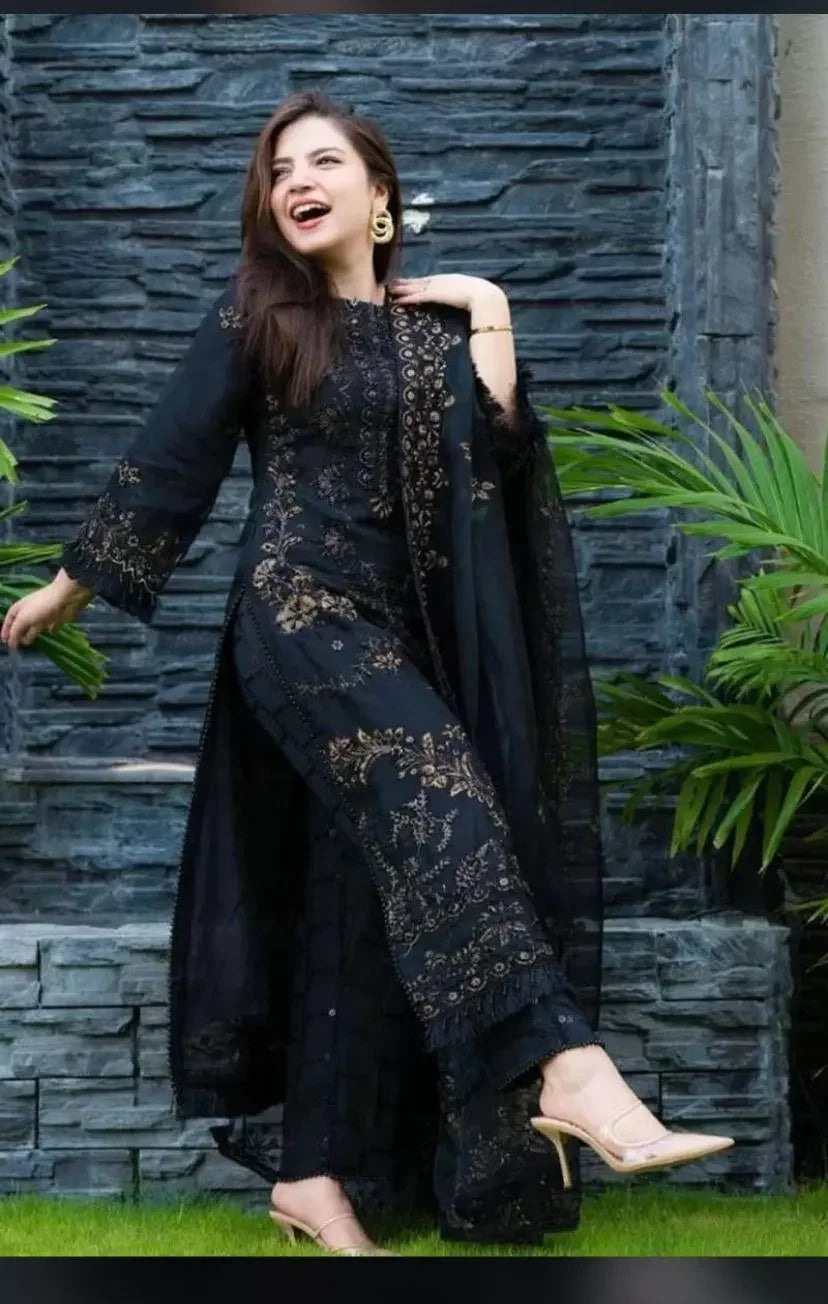 3 Pcs Women's Unstitched Embroidered Suit Fashion Insta