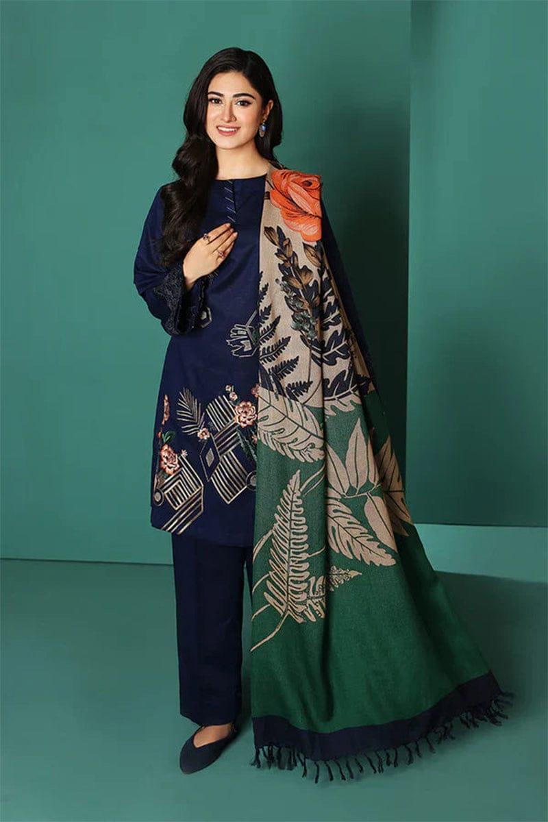 3-Piece Women’s Unstitched Embroidered Lawn Suit – Blue Edition Fashion Insta