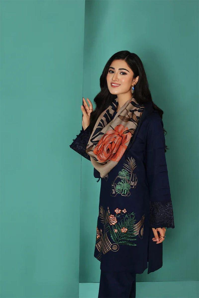 3-Piece Women’s Unstitched Embroidered Lawn Suit – Blue Edition Fashion Insta