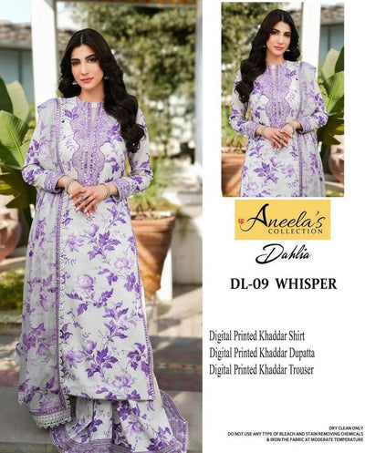 3-Piece Women's Unstitched Printed Khaddar Suit – Graceful Purple Fashion Insta