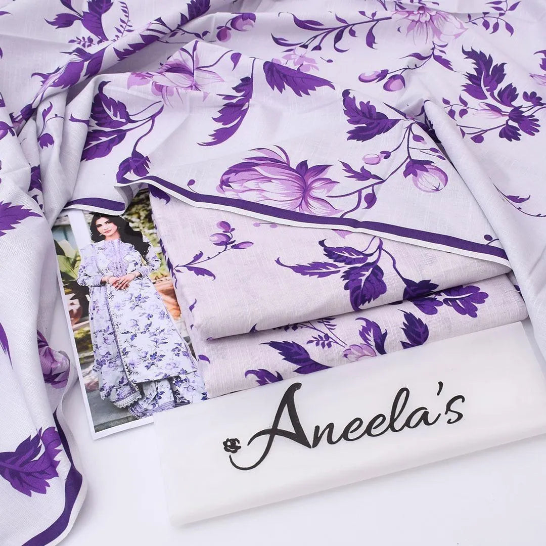 3-Piece Women's Unstitched Printed Khaddar Suit – Graceful Purple Fashion Insta