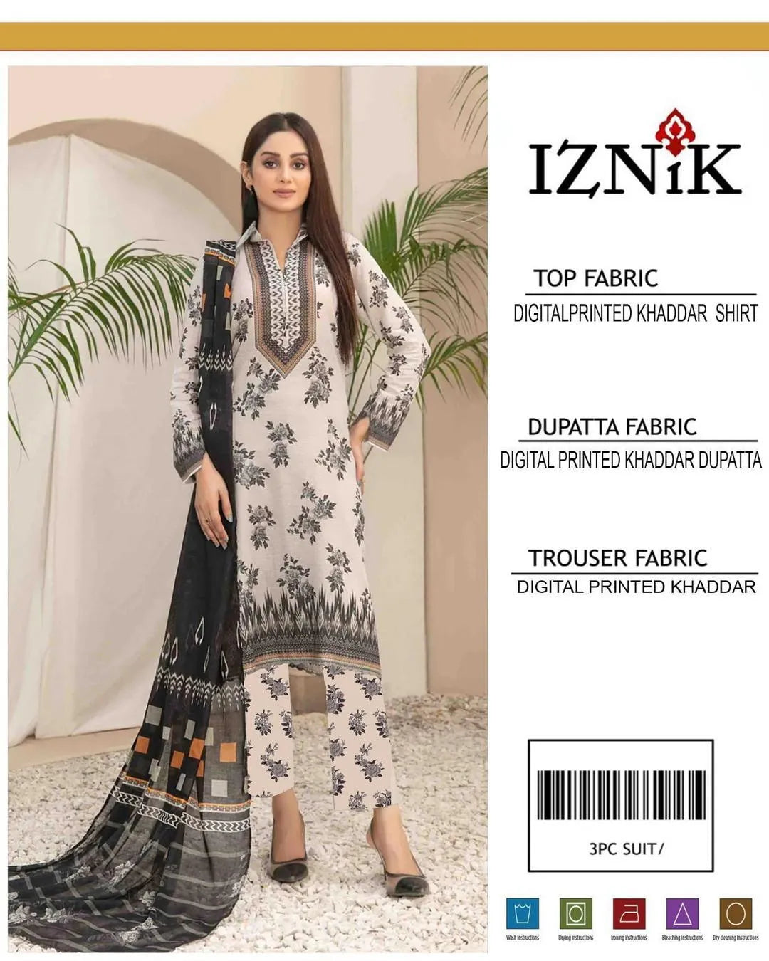3-Piece Women’s Unstitched Printed Khaddar Suit – Elegant Black Fashion Insta