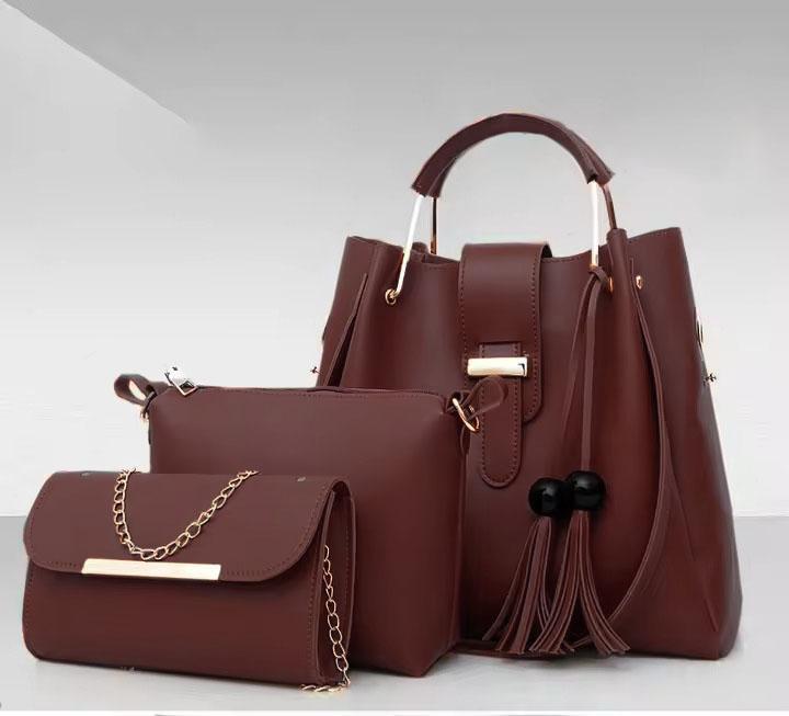 Women’s PU Leather Plain Handbag – Brown Fashion Insta