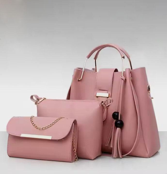 Women’s PU Leather Plain Hand Bag – Pink Fashion Insta