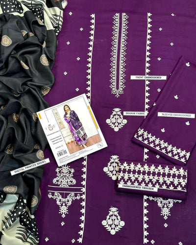 3 Pcs Women’s Unstitched Embroidered Suit Fashion Insta
