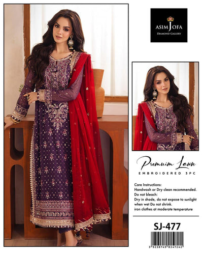 3-Piece Women’s Unstitched Embroidered Lawn Suit – Royal Purple Edition Fashion Insta