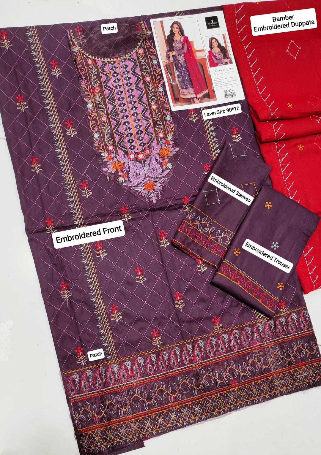3-Piece Women’s Unstitched Embroidered Lawn Suit – Royal Purple Edition Fashion Insta