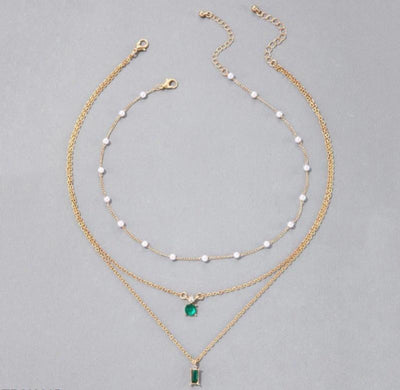 Green Stone & White Pearl Pendant Fashion Insta