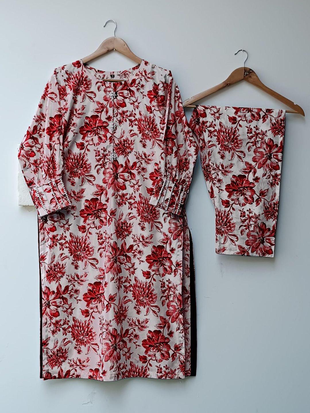 2 Pcs Women's Stitched Swiss Lawn Printed Shirt & Trouser Set Fashion Insta