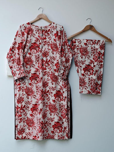 2 Pcs Women's Stitched Swiss Lawn Printed Shirt & Trouser Set Fashion Insta