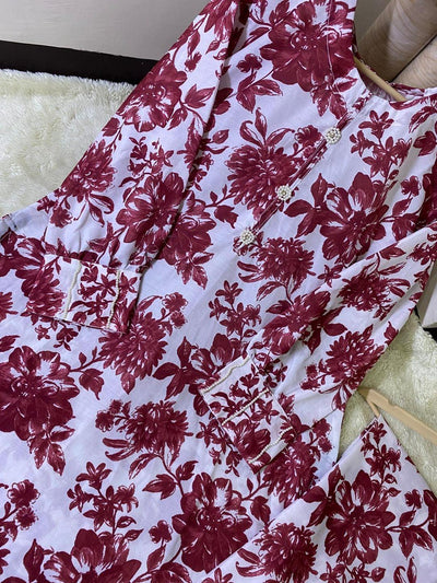 2 Pcs Women's Stitched Swiss Lawn Printed Shirt & Trouser Set Fashion Insta