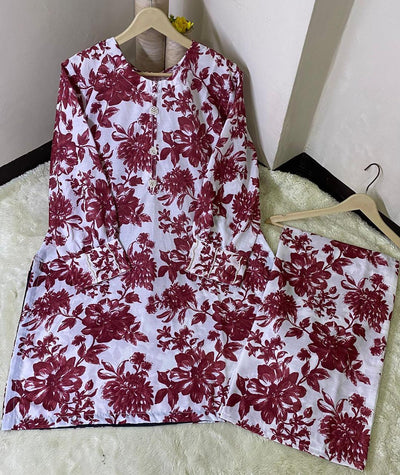 2 Pcs Women's Stitched Swiss Lawn Printed Shirt & Trouser Set Fashion Insta