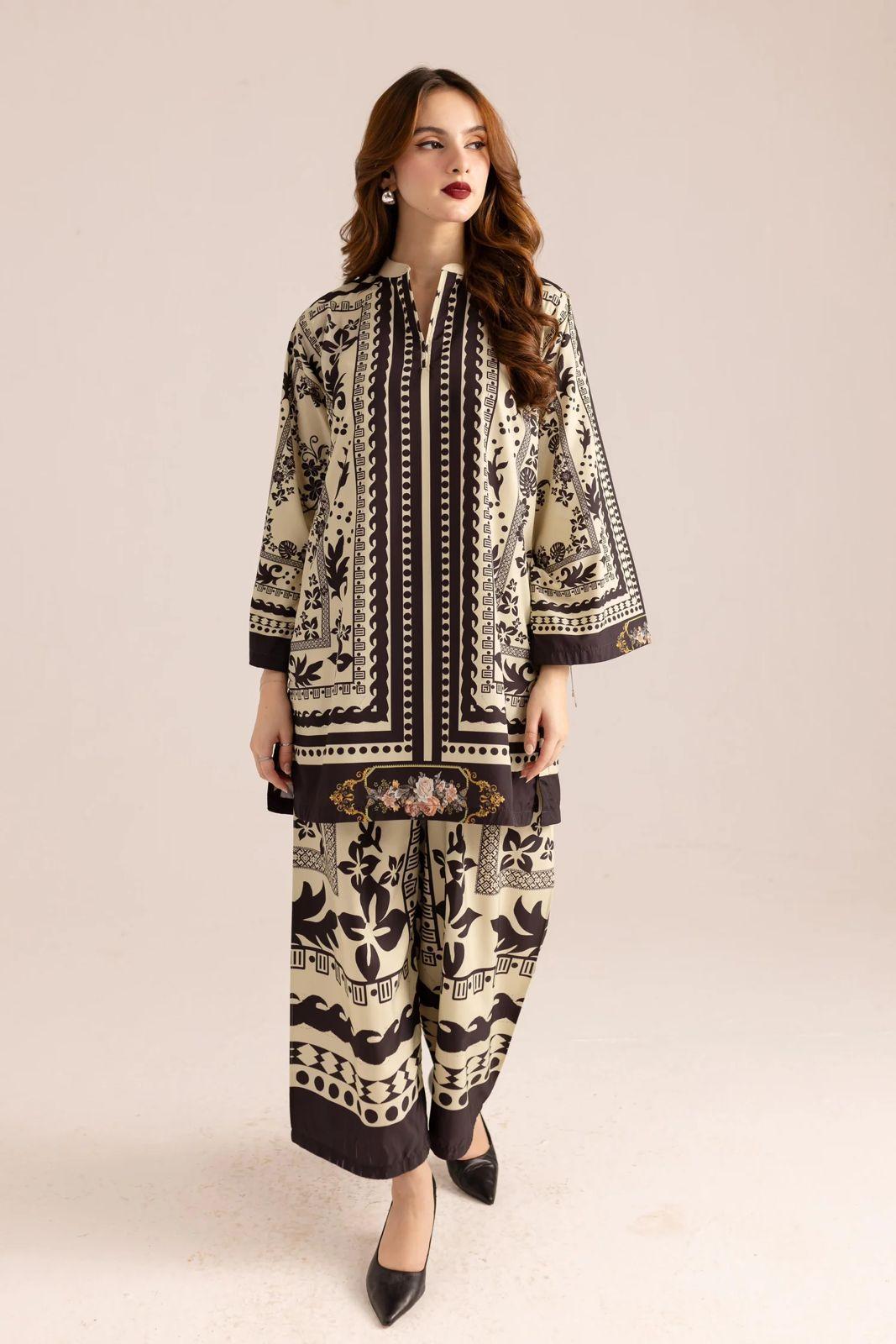 2 Pcs Women’s Stitched Swiss Lawn Printed Shirt & Trouser Fashion Insta