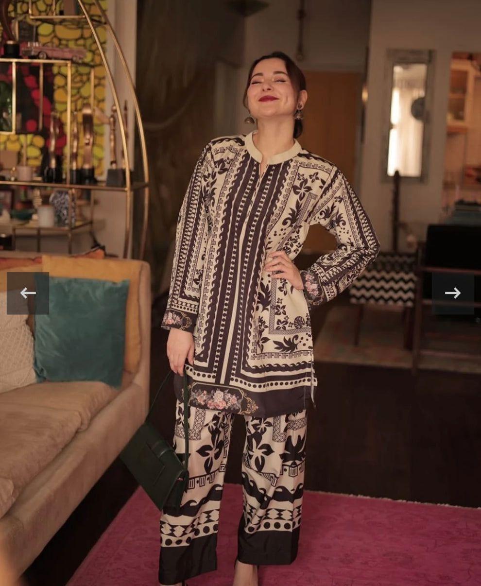 2 Pcs Women’s Stitched Swiss Lawn Printed Shirt & Trouser Fashion Insta