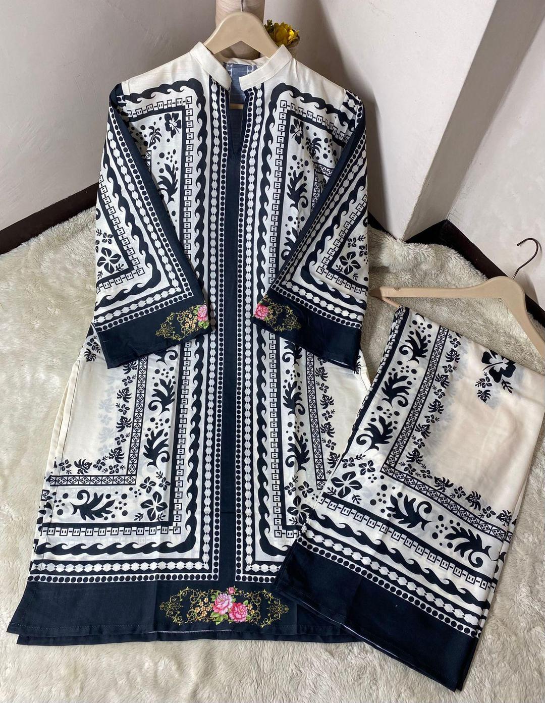 2 Pcs Women’s Stitched Swiss Lawn Printed Shirt & Trouser Fashion Insta