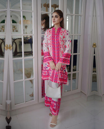 2 Pcs Women’s Stitched Swiss Lawn Printed Co-Ord Set Fashion Insta