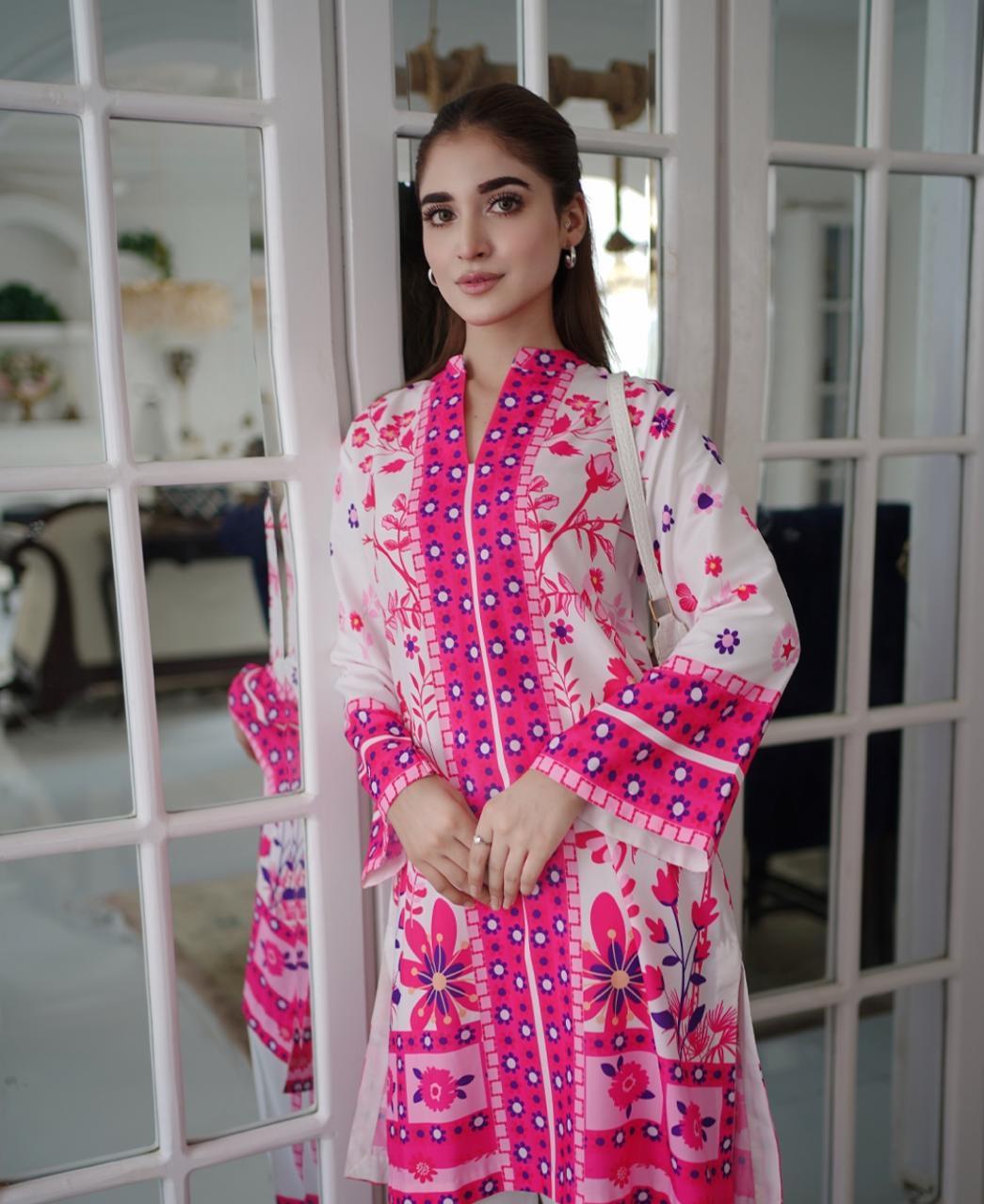 2 Pcs Women’s Stitched Swiss Lawn Printed Co-Ord Set Fashion Insta