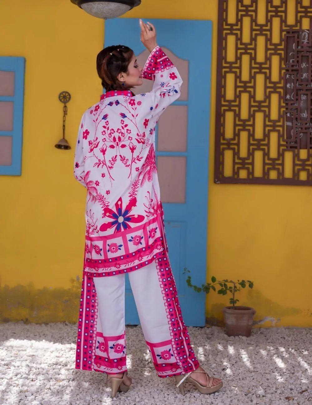 2 Pcs Women’s Stitched Swiss Lawn Printed Co-Ord Set Fashion Insta