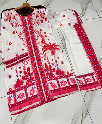 2 Pcs Women’s Stitched Swiss Lawn Printed Co-Ord Set Fashion Insta