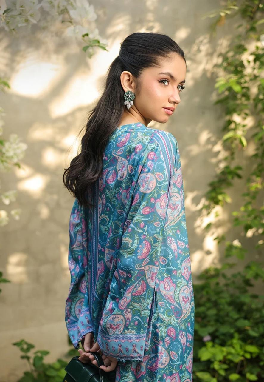 2 Pcs Women’s Stitched Swiss Lawn Shirt & Trouser Fashion Insta