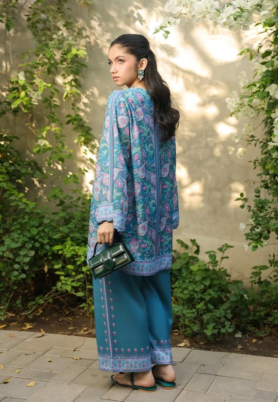 2 Pcs Women’s Stitched Swiss Lawn Shirt & Trouser Fashion Insta