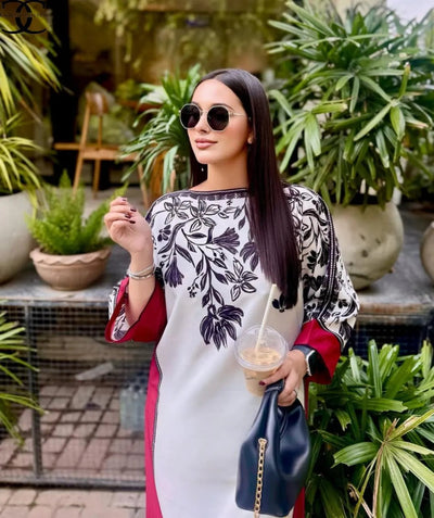 Trendy Women's Stitched Printed Swiss Lawn Shirt & Trouser Set – 2 Pcs Fashion Insta