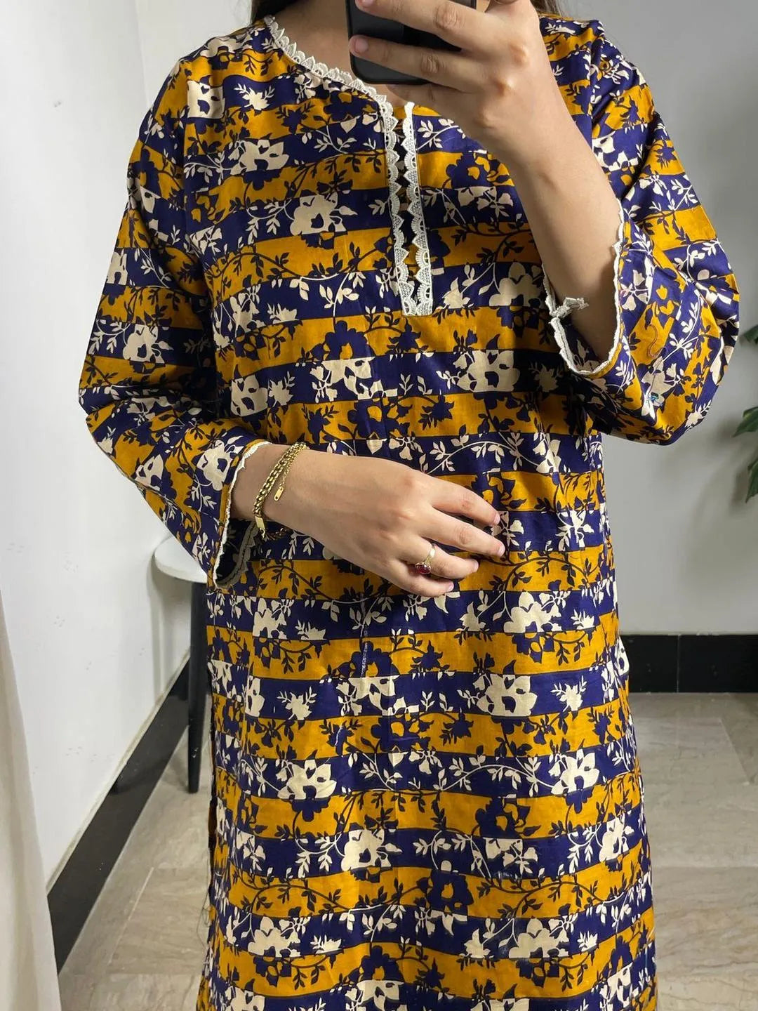 2 Pcs Women's Stitched Lawn Printed Shirt & Trouser Set – Mustard Fashion Insta