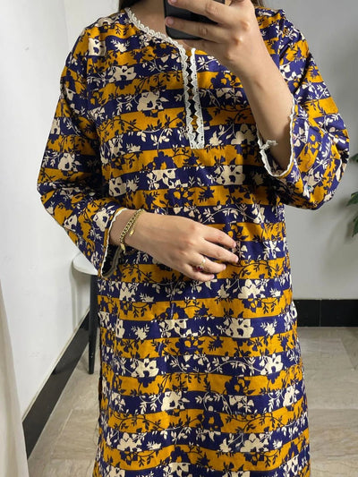 2 Pcs Women's Stitched Lawn Printed Shirt & Trouser Set – Mustard Fashion Insta