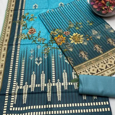 3-Piece Women’s Unstitched Digital Print Linen Suit Fashion Insta