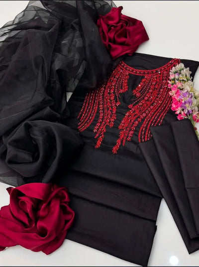 3-Piece Women’s Unstitched Embroidered Organza Suit Fashion Insta