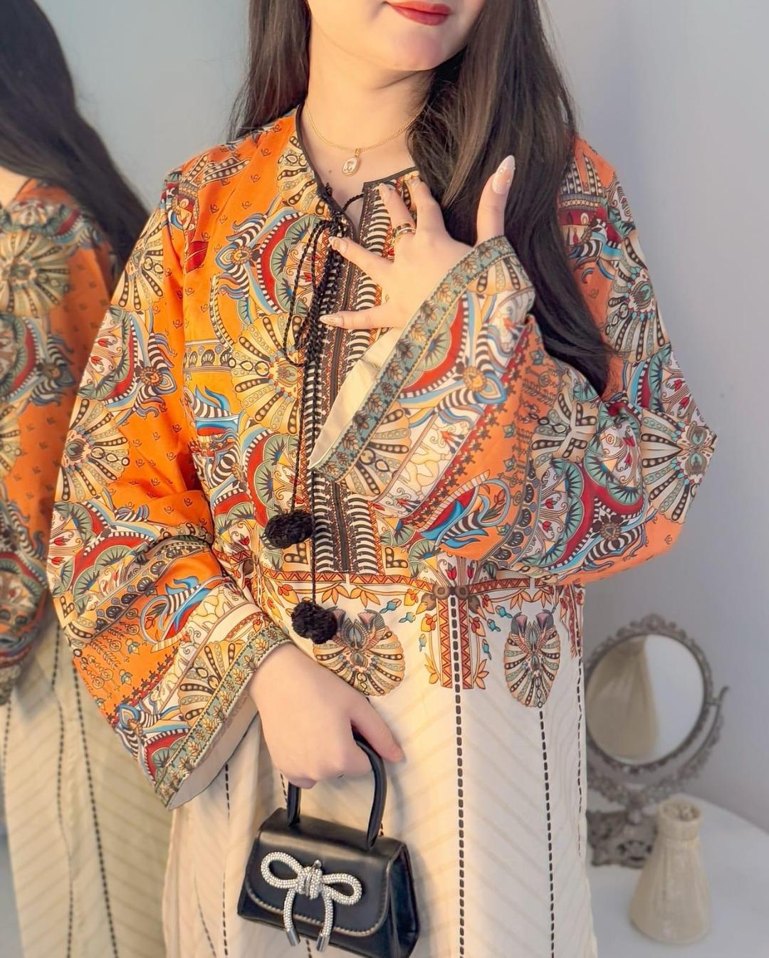Stylish Women’s Stitched Cotton Printed Shirt & Trouser Set – 2 Pcs Fashion Insta