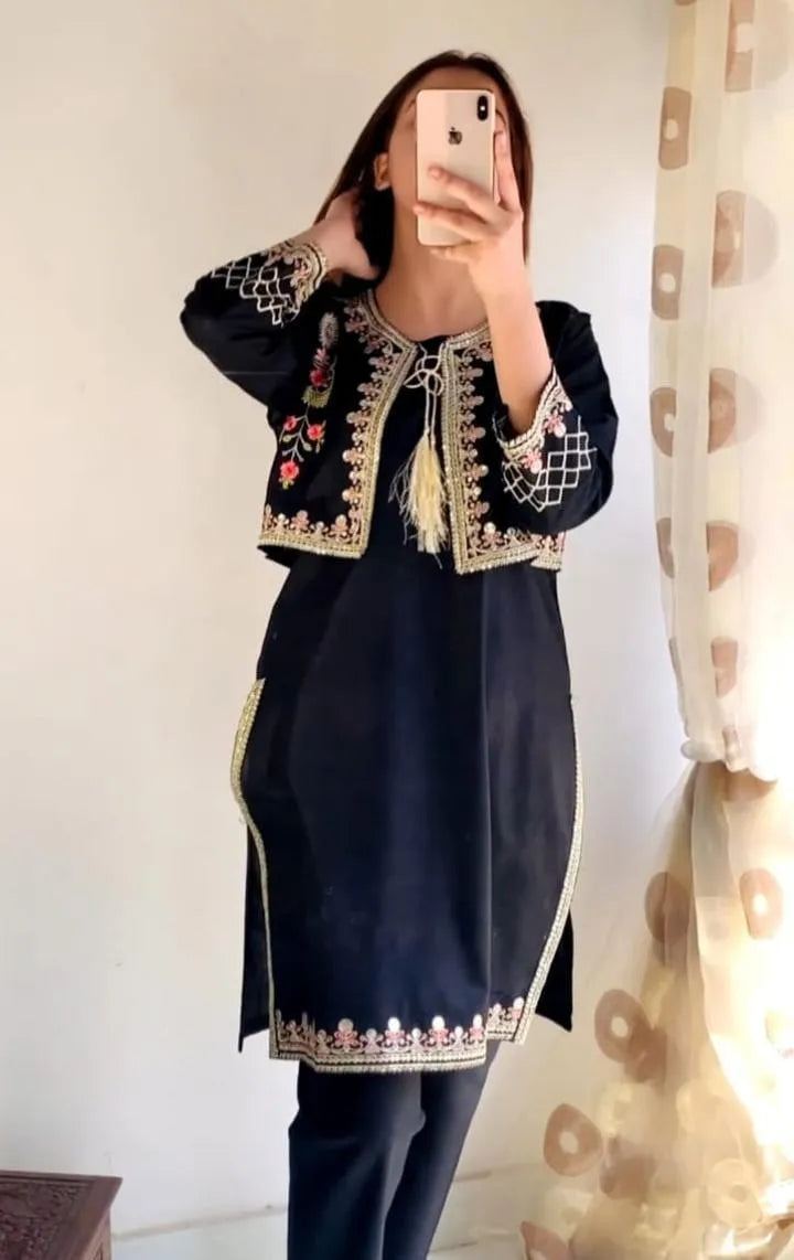 🖤 2 Pcs Women's Stitched Linen Embroidered Suit Fashion Insta